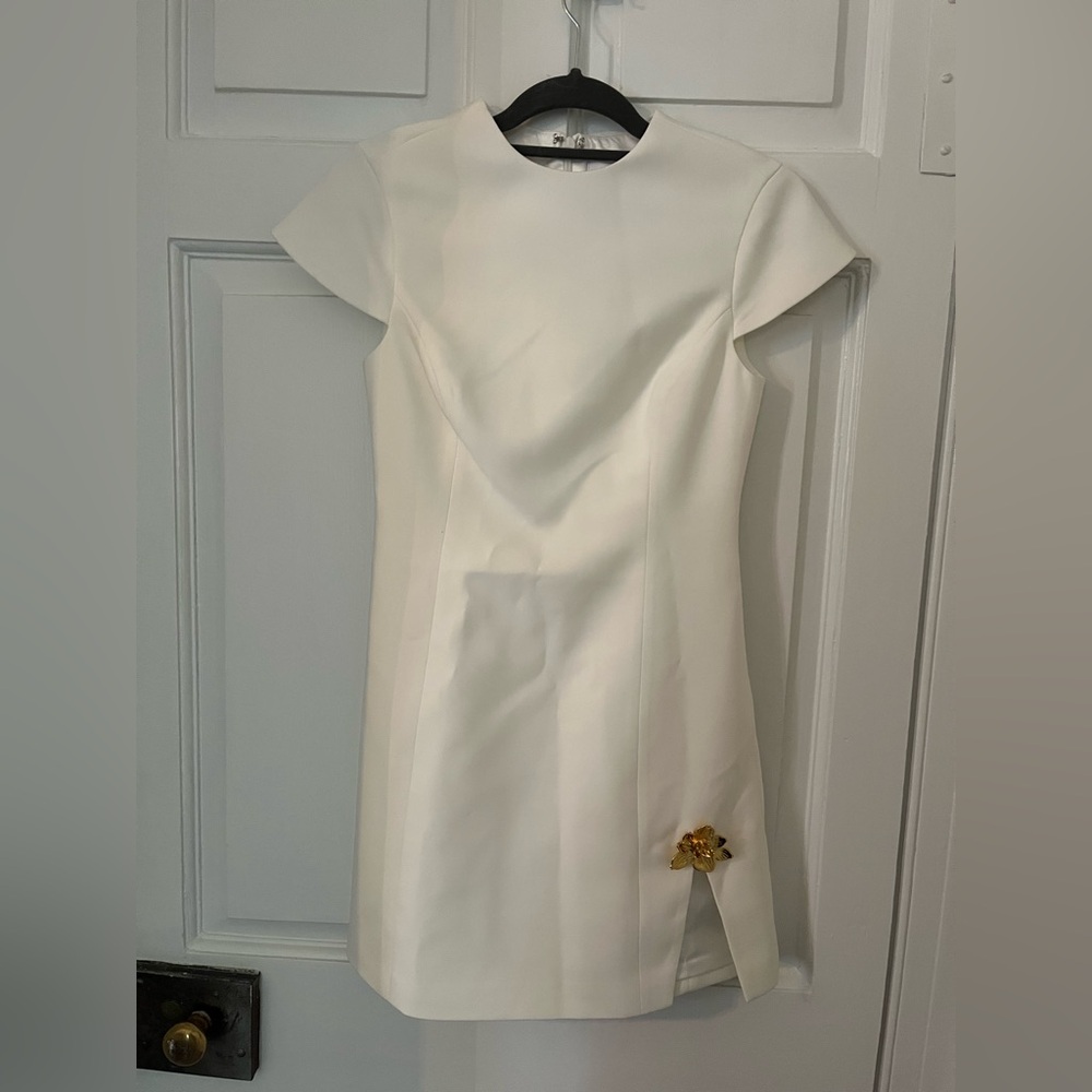 Meshki White Mini Dress with Gold Detail
